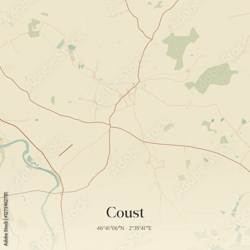 Vintage map of Coust, France.