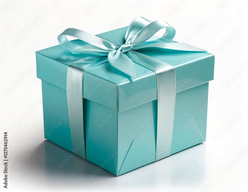 Fototapeta premium Teal Gift Box with Satin Ribbon