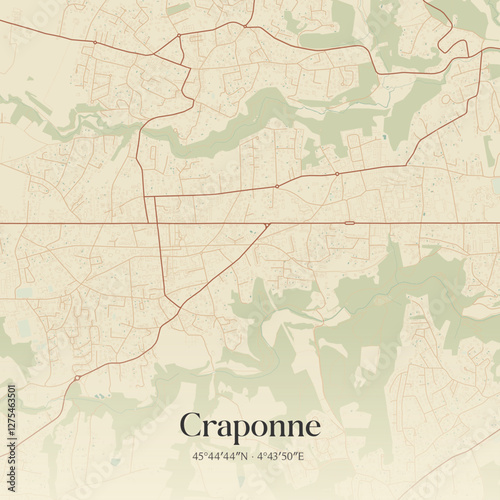 Vintage map of Craponne, France.