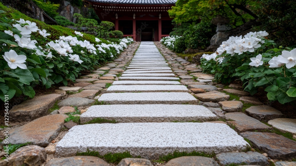 Fototapeta premium Serene Pathway Through Floral Garden