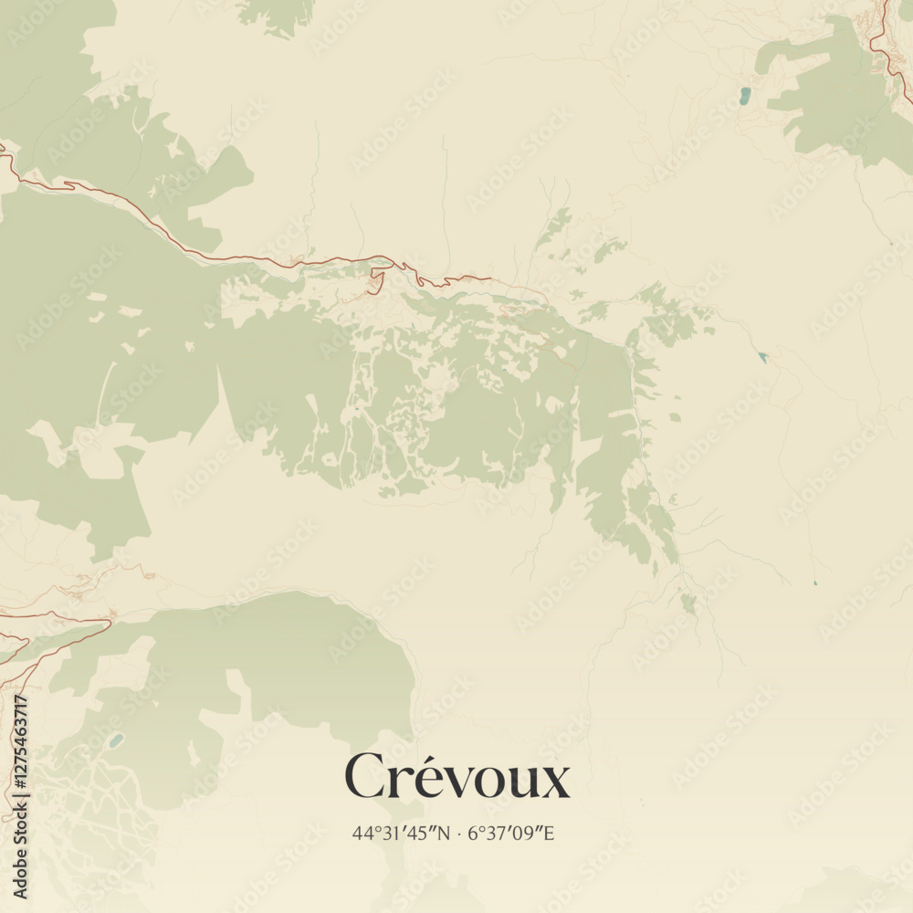 Obraz premium Vintage map of Crévoux, France.