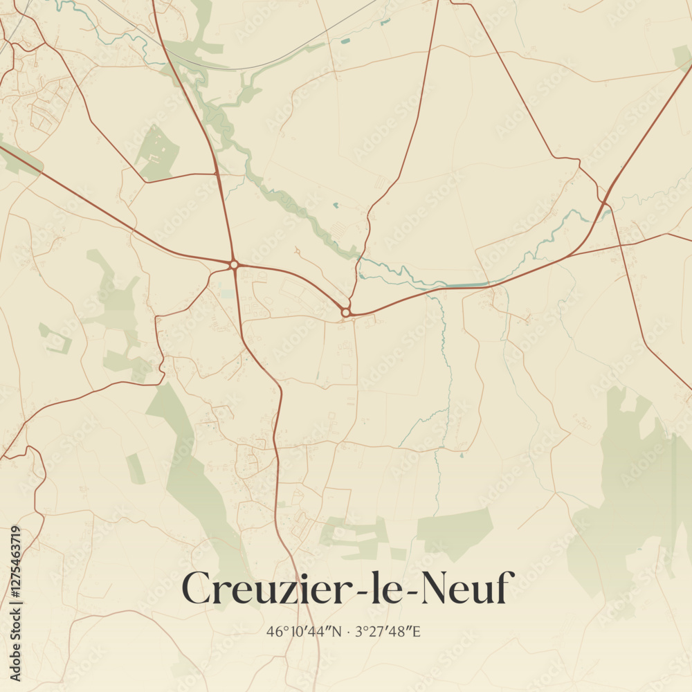Fototapeta premium Vintage map of Creuzier-le-Neuf, France.