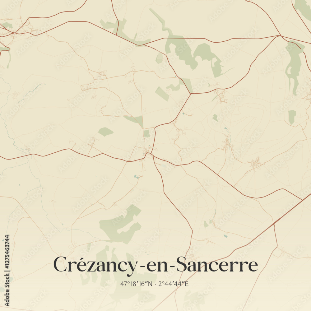 Fototapeta premium Vintage map of Crézancy-en-Sancerre, France.