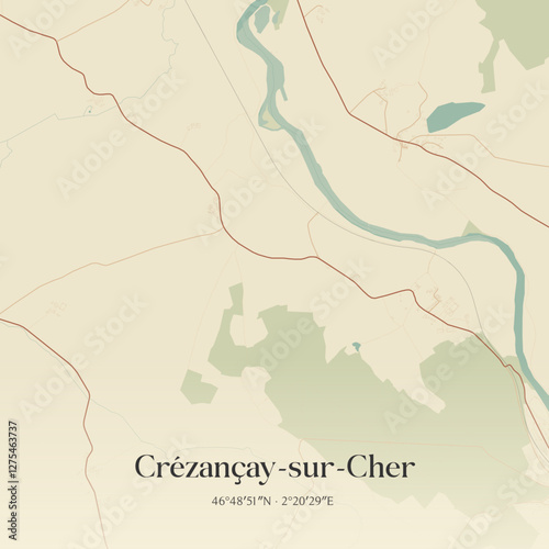 Vintage map of Crézançay-sur-Cher, France.