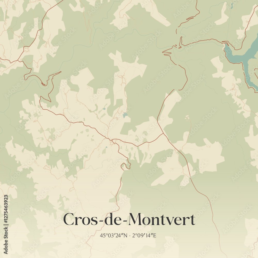 Obraz premium Vintage map of Cros-de-Montvert, France.