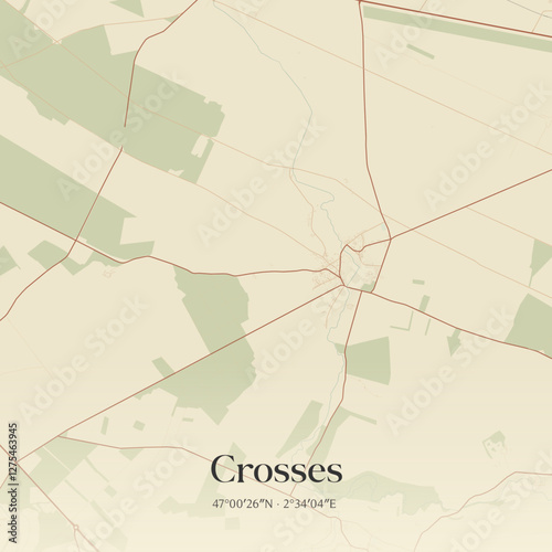 Vintage map of Crosses, France.