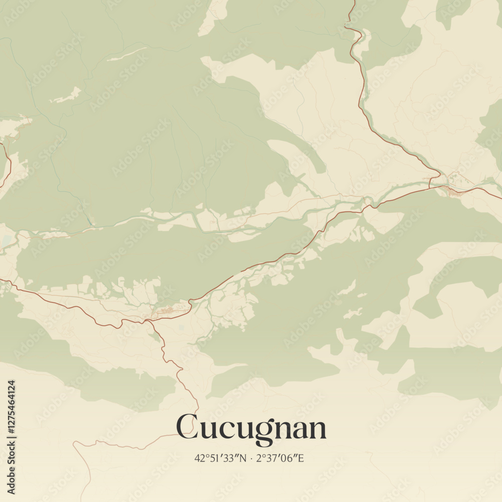 Obraz premium Vintage map of Cucugnan, France.