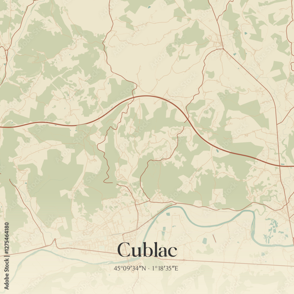 Fototapeta premium Vintage map of Cublac, France.