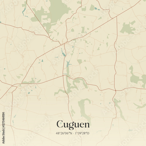 Vintage map of Cuguen, France.
