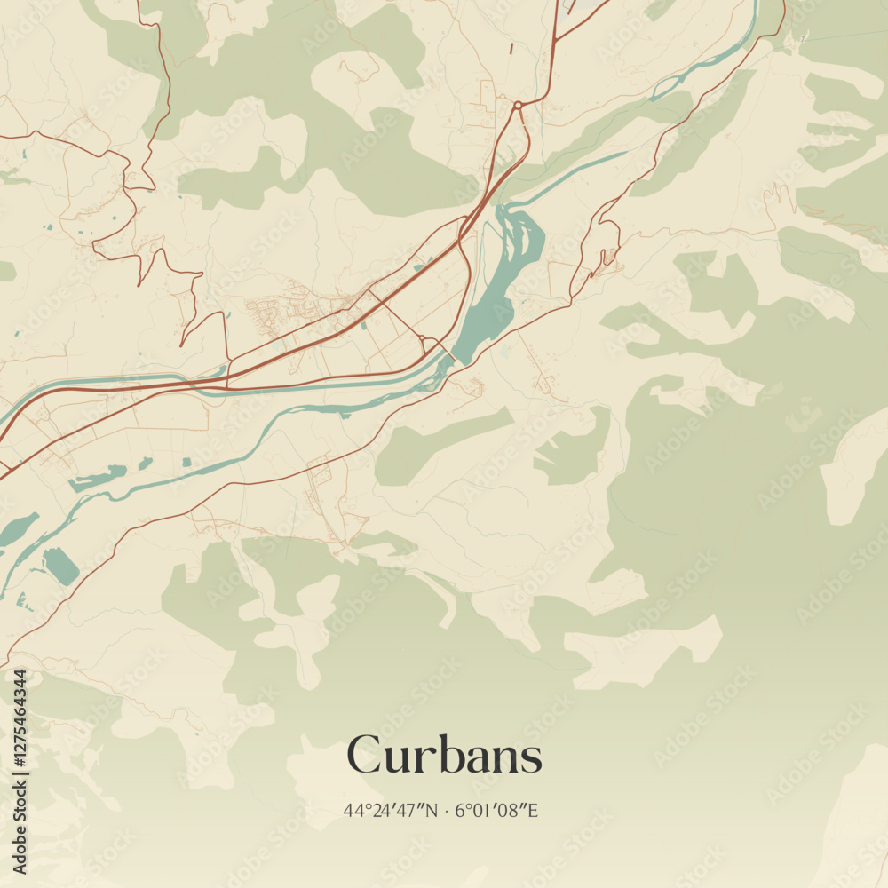 Obraz premium Vintage map of Curbans, France.