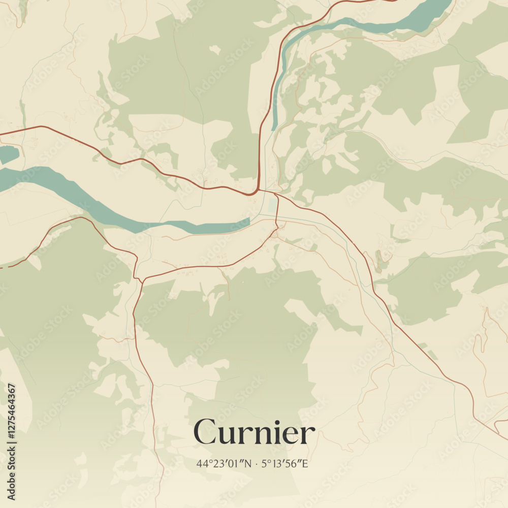 Obraz premium Vintage map of Curnier, France.