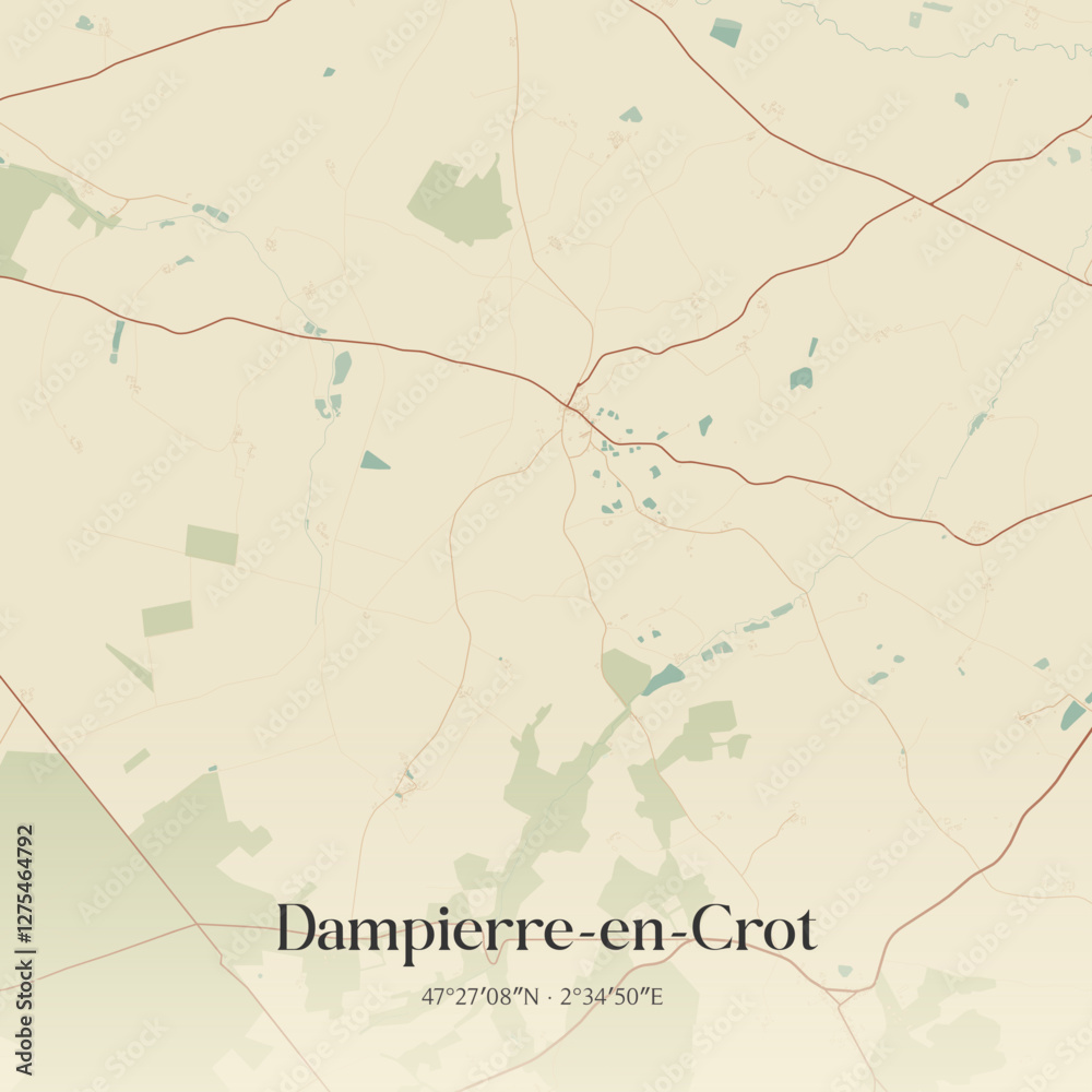 Fototapeta premium Vintage map of Dampierre-en-Crot, France.