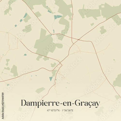 Vintage map of Dampierre-en-Graçay, France.