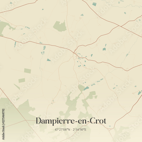 Vintage map of Dampierre-en-Crot, France.