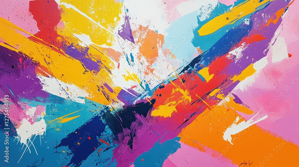 Obraz premium A burst of vibrant abstract colors, dynamically exploding in sync with the rhythm and energy of a pop song, creating a visually captivating design