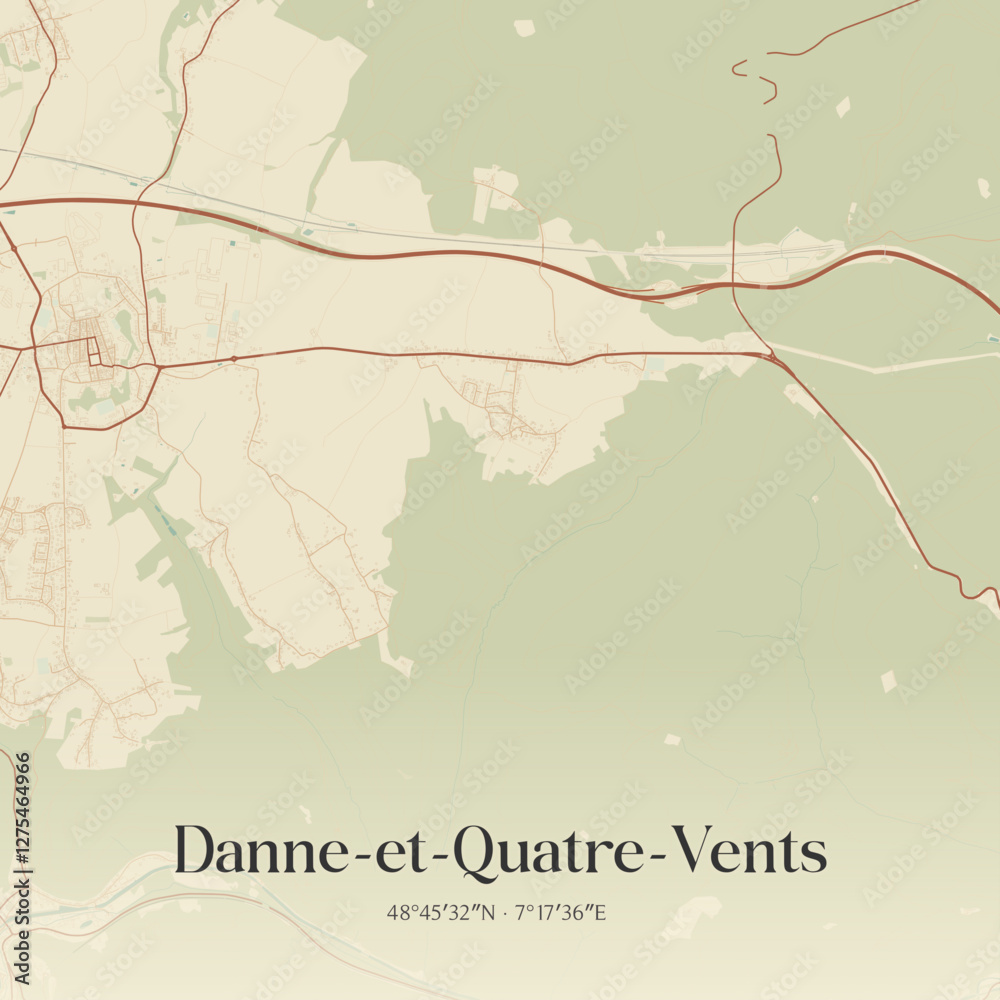Obraz premium Vintage map of Danne-et-Quatre-Vents, France.