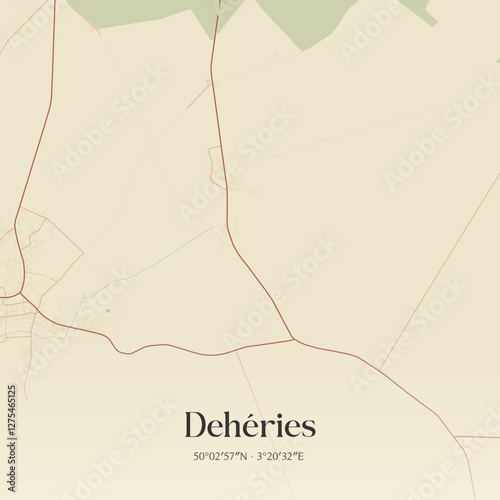 Vintage map of Dehéries, France.