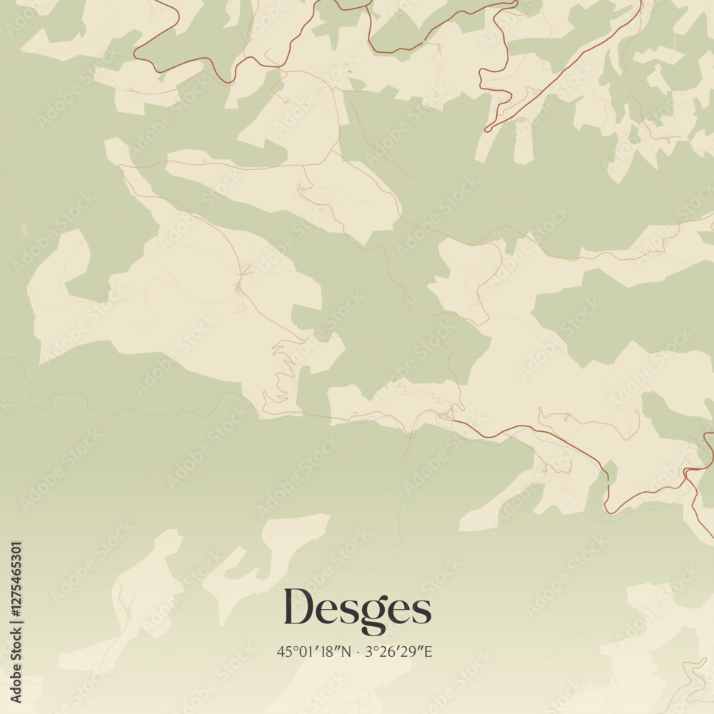 Obraz premium Vintage map of Desges, France.