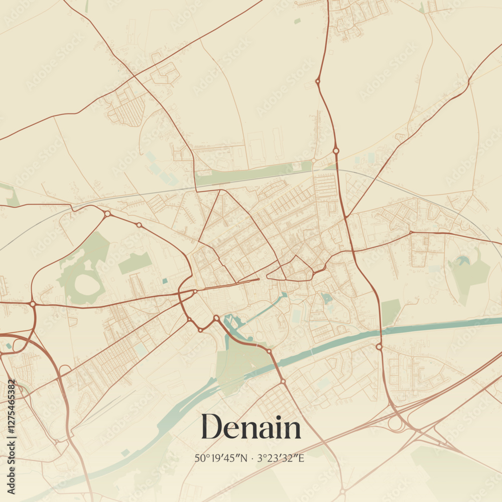 Obraz premium Vintage map of Denain, France.