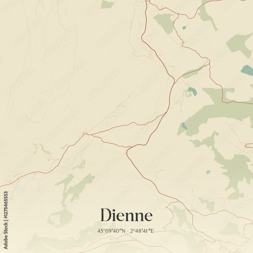 Fototapeta premium Vintage map of Dienne, France.