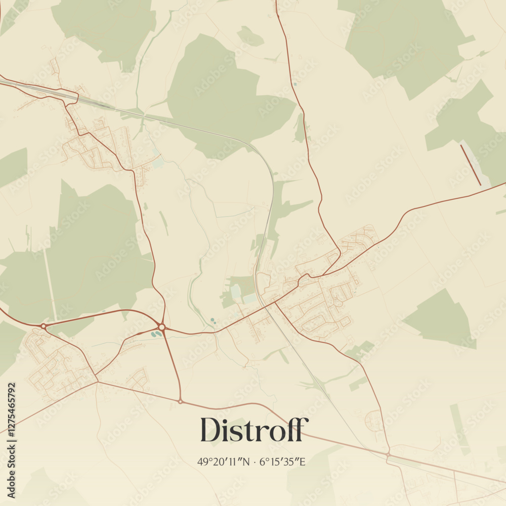 Obraz premium Vintage map of Distroff, France.