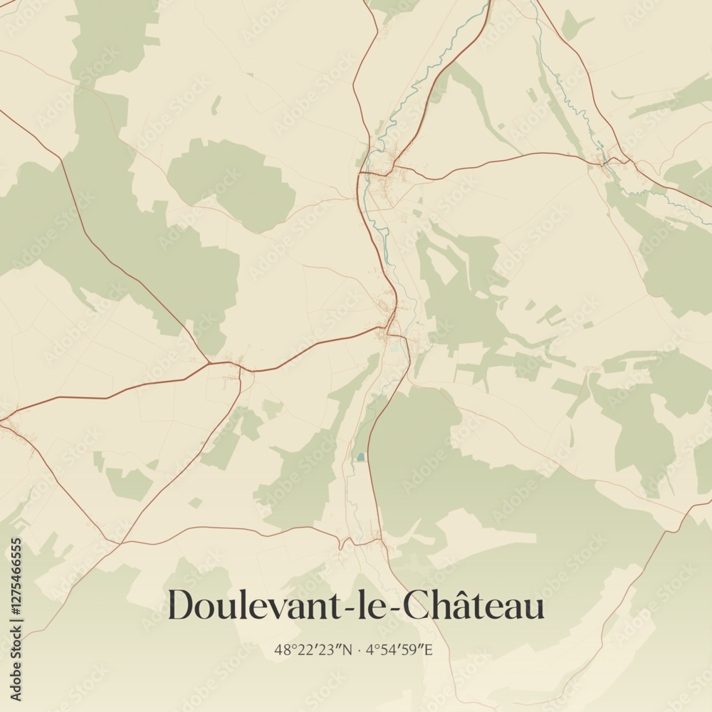 Fototapeta premium Vintage map of Doulevant-le-Château, France.