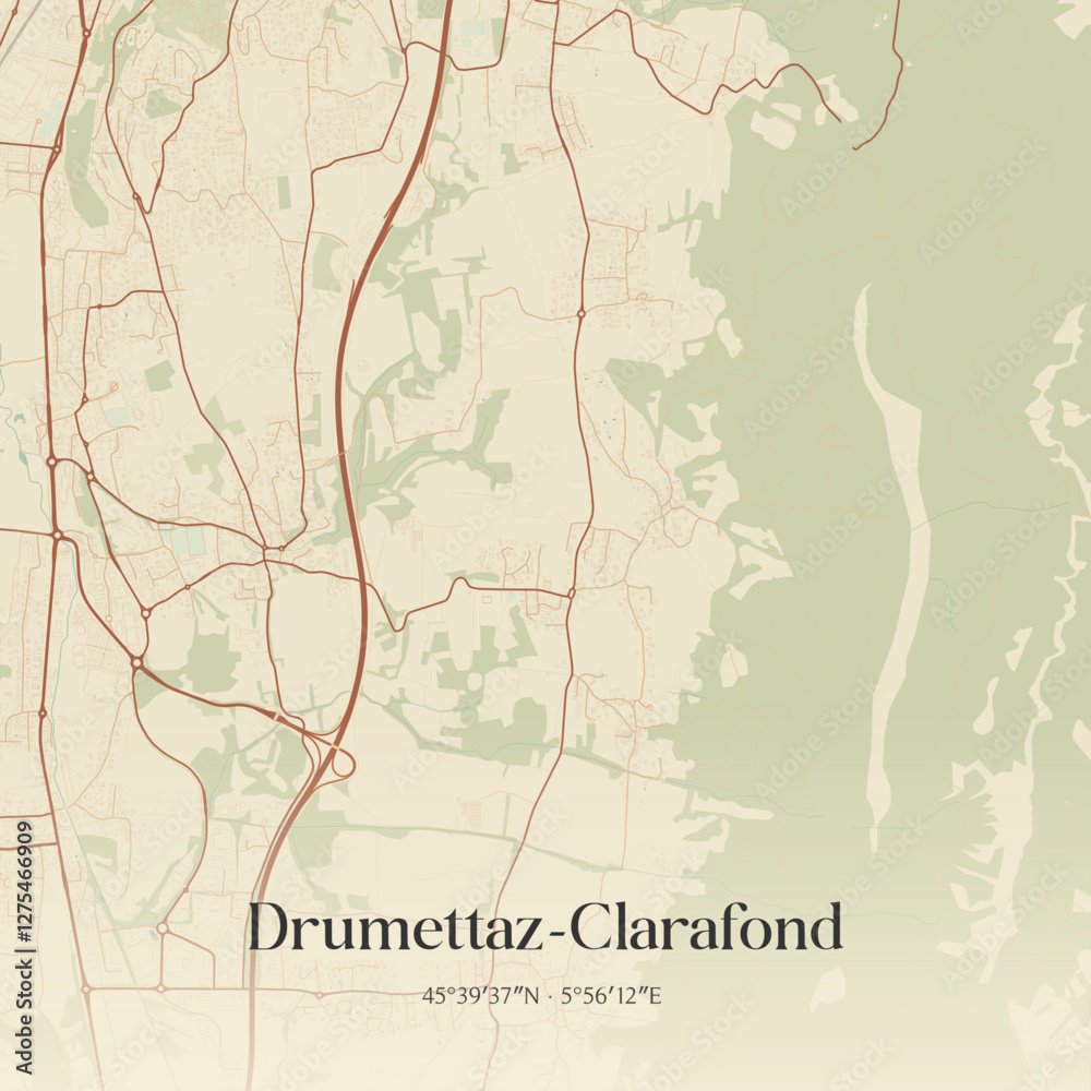 Fototapeta premium Vintage map of Drumettaz-Clarafond, France.
