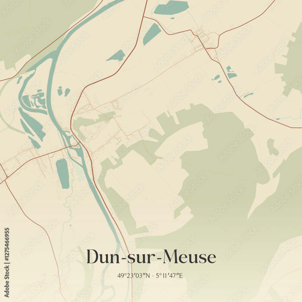 Obraz premium Vintage map of Dun-sur-Meuse, France.