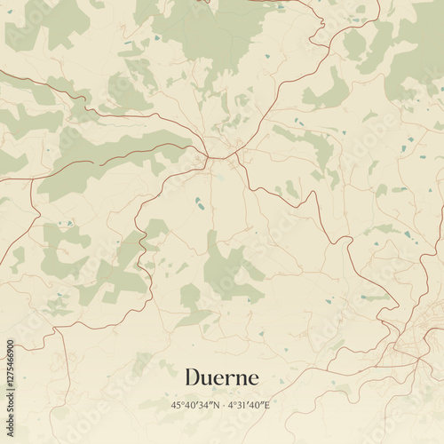 Vintage map of Duerne, France.
