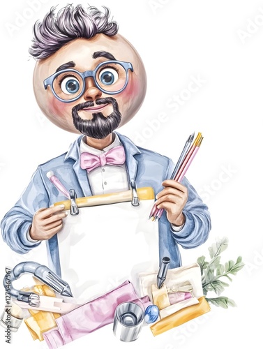 Wallpaper Mural Stylish Artist Portrait with Blank Canvas - Watercolor illustrations Torontodigital.ca