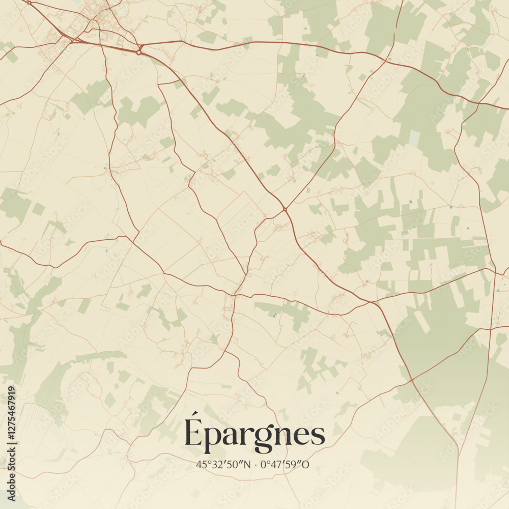 Fototapeta premium Vintage map of Épargnes, France.