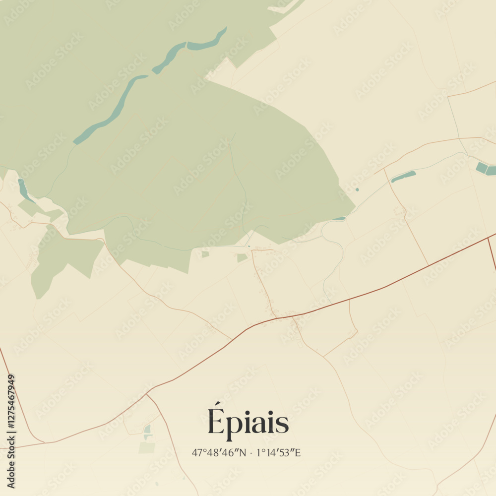 Fototapeta premium Vintage map of Épiais, France.