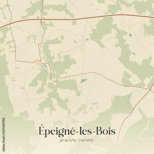 Vintage map of Épeigné-les-Bois, France.