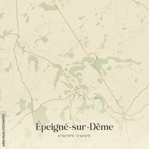 Vintage map of Épeigné-sur-Dême, France.