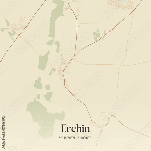 Vintage map of Erchin, France.