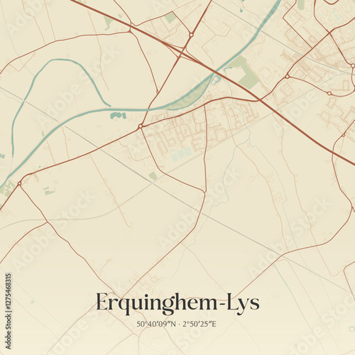 Vintage map of Erquinghem-Lys, France.