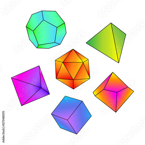 Collection of D4, D6, D8, D10, D12, and D20 Dice Icons for Games. DnD dice. Vector illustration