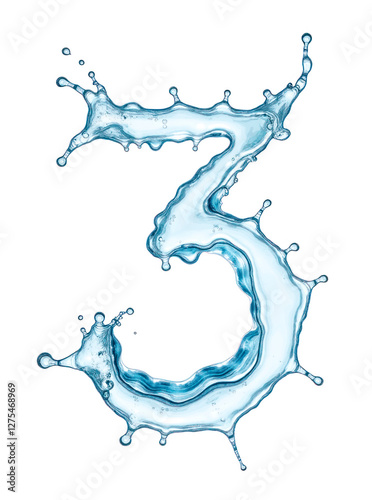 Number three from a splashes of water on white background