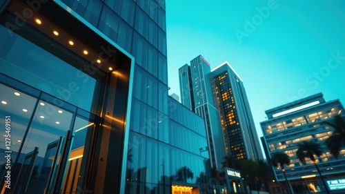 Wallpaper Mural Modern Office Building Entrance at Night Cityscape AI Art Torontodigital.ca