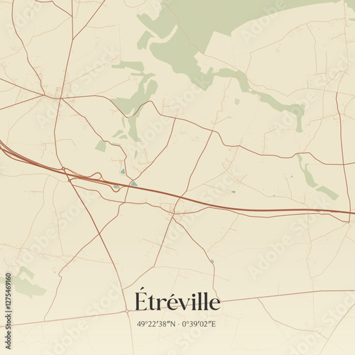 Vintage map of Étréville, France.