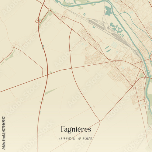 Vintage map of Fagnières, France.