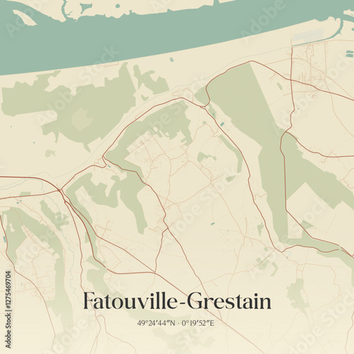 Vintage map of Fatouville-Grestain, France.