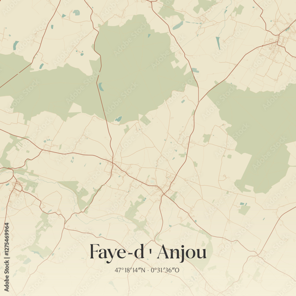 Fototapeta premium Vintage map of Faye-d'Anjou, France.