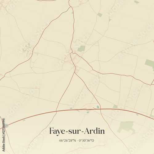 Vintage map of Faye-sur-Ardin, France.