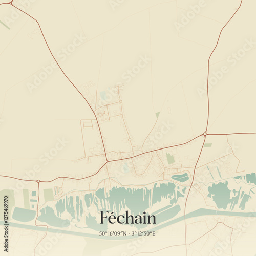 Vintage map of Féchain, France.