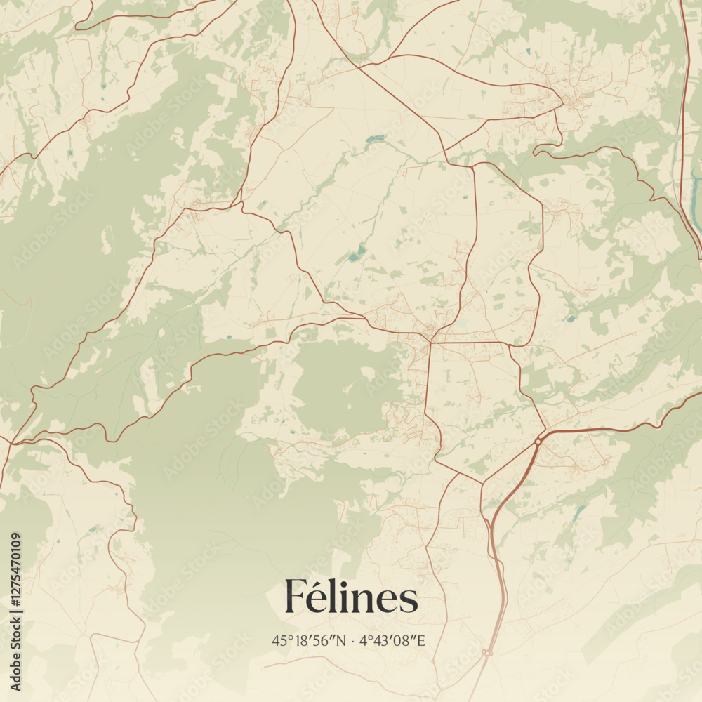 Naklejka premium Vintage map of Félines, France.