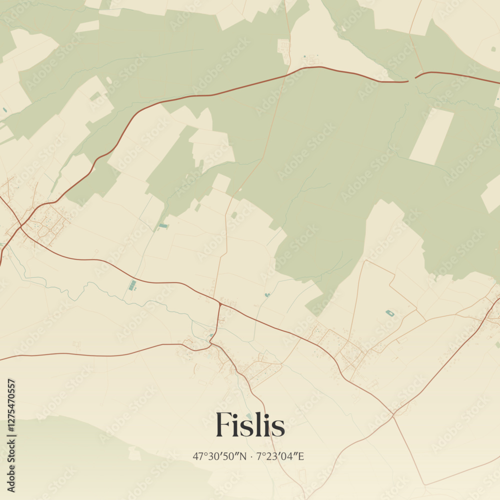 Obraz premium Vintage map of Fislis, France.