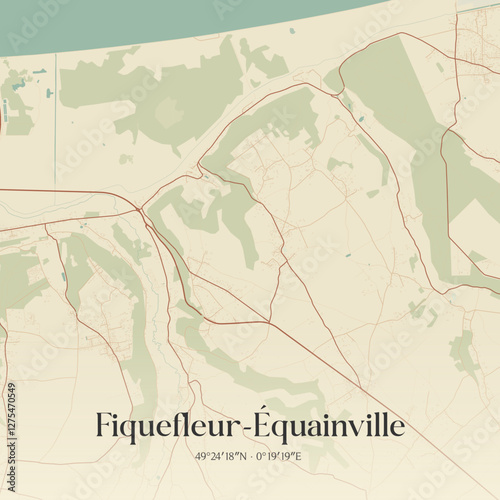 Vintage map of Fiquefleur-Équainville, France.