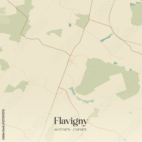 Vintage map of Flavigny, France.