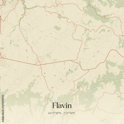 Vintage map of Flavin, France.